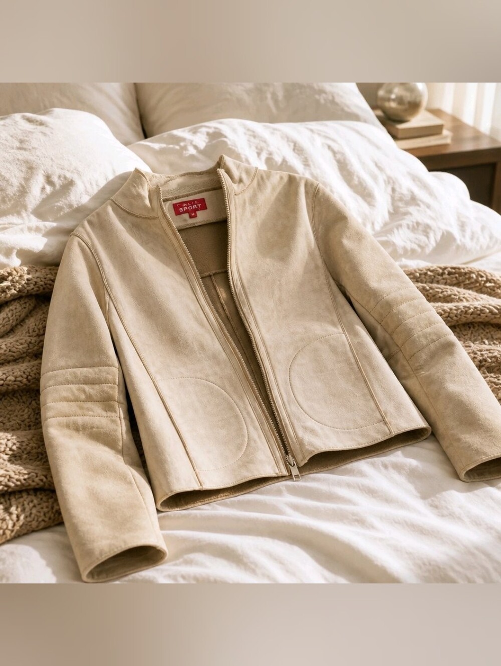 Dalia Beige Suede Bomber Jacket